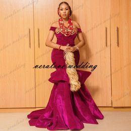 Aso Ebi Prom Dress Mermaid Off Shoulder Appliques Lace African Girl Evening Party Gowns Long vestidos de gala