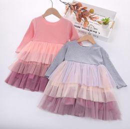 Toddler Girl Clothes Mesh Patchwork Princess Dresses Long Sleeve Girls Party Dress Kids Gradient Color Boutique Clothing BT6029