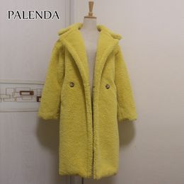 new women faux fur coat thick warm weight about 1.7kg teddy coat skyblue and yellow 201212