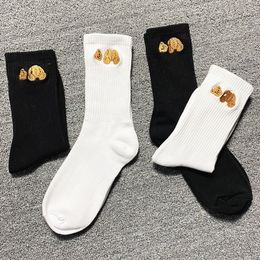 black and white womens cotton socks style Personalised embroidery broken head bear online popular fashion sports trendy cotton so