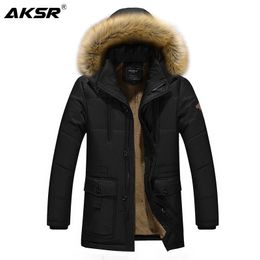 AKSR Men's Winter Jacket Coat Thick Fleece Warm Winter Coat Men Fur Hooded Collar Large Size Parka Windbreaker Casaco Masculino 201027