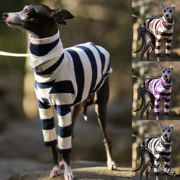 Dog T-shirt Pet Clothes Striped Comfortable Two-legged High Collar Dog Sweater Polar Fleece Warmth Hoodie 201118