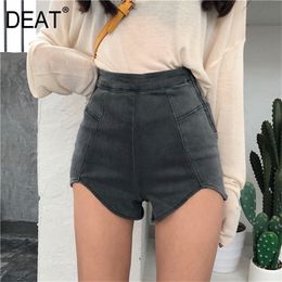 DEAT 2020 New spring and summer fashion high waist slim elastic denim shorts female Zippers denim short pants WL16402L LJ200818