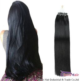 Thick End #1 Jet/Off Black Straight Loop Micro Ring 100% Human Hair Remy Brazilian Micro Bead Links Machine Made Hair Extensions 50g 0.5g/s