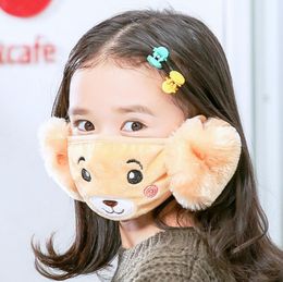 Kids Face Mask Plush Bear Face Covers Ear Warmer 2 In 1 Warm Kids Mouth Masks Winter Accessories 6 Designs TD663