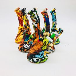 DHL 6.5'' Beaker Design Silicone Water Pipe Beaker printing Unbreakable bong Silicone Downstem & Glass Bowl In Stock