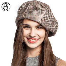 FS French Artist Beret Hat For Women Female Winter Fashion Black Blue Brown Plaid Wool Thick Berets Painter Octagonal Hats Caps Y200102