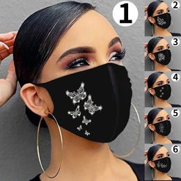 Fast Delivery 1PC Women Reusable Outdoor Christmas Drill Breathable Fashion Cotton Mask Bandage Masque diamond Butterfly pattern