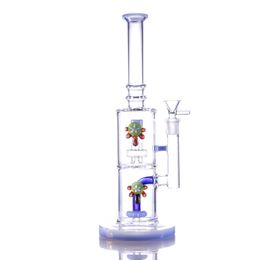 Different colors hookahs Blue pole inner double turtle glass bong 13 inches 14mm joint male water pipe