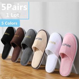 5 Pairs/Lot Winter Slippers Men Women Kids Disposable el Home Slides Travel Sandals Hospitality Guest Footwear Shoes 211229