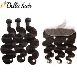 human hair weave with brazilian lace frontal body wave unprocessed hair 4pcs lot natural Colour 1034 inch bella hair