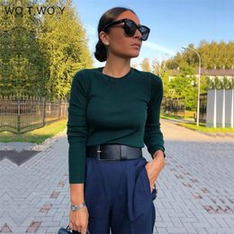 WOTWOY Autumn Winter Basic Knitted Sweater Women White Slim Fit Bottoming Knitwear Pullovers Women Casual Sweaters Female Jumper 201221