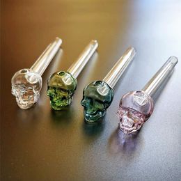 Latest 14CM Cool Mini Skull Colourful Pyrex Thick Glass Smoking Tube Handpipe Portable Handmade Oil Rigs Philtre Bong Hand Pipes DHL