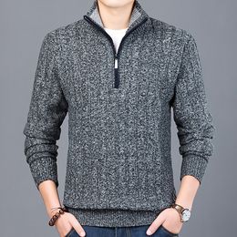New Winter Men's Sweater Casual Pullover Mens Warm Sweaters Man Slim Stand Collar Knitted Pullovers Male Coats Half Zip Sweater 201028