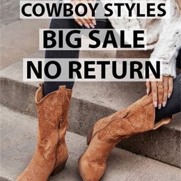 women boots[CLEARANCE] Flat Platform Cowboy Boots Women Shoes Autumn Winter Fur Leather Boots Fashion Round Toe High heels Ladies Shoes