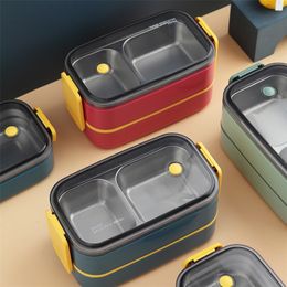 Stainless Steel cute lunch box for kids food container storage boxs Wheat Straw Material Leak-Proof japanese style bento box 201029