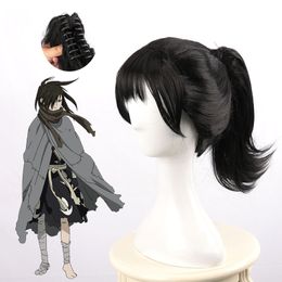 Anime Dororo Hyakkimaru Wigs Black Ponytail Long Heat Resistant Synthetic Hair Cosplay Props Halloween + Free Wig Cap