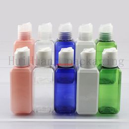 100pcs 50ml white Disc top cap square travel empty PET plastic sample bottle,Mini oil vial shampoo lotion containegood package