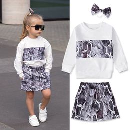 1-6Y Fashion Toddler Kids Girls Clothes Autumn Children Girls Snake Print Pullover Sweatshirts Tops+Mini Skirts+Headband Outfits