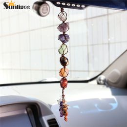 Sunligoo 7 Chakra Tumbled Gemstone Tassel Spiritual Meditation Hanging/Window/Feng Shui Ornament Reiki Stones Car/Home Decor 201125