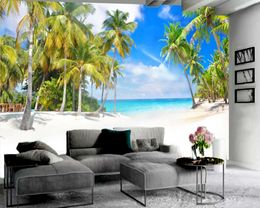 3D Photo Wallpaper Beautiful Coconut Tree 3D Wallpaper By the Sea Romantic Seascape Decorative Silk 3d Mural Wallpaper