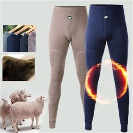 Fanceey Merino Wool Knee Thicken Pants Thermal underwear Men Winter Cloth Fleece Long John Men Leggings Underpants Super Warm 201124