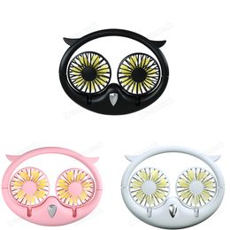 New Portable Hang Mini Owl Hanging Neck Band Rechargeable Battery Fan Desktop Usb Folding Telescopic Fan Lazy Hanging Neck Face Fan