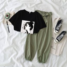 7 colors Printed girl Tshirt tops and pants two piece set women fashion outfits casual 2 Piece Suit Korean clothing summer T200603
