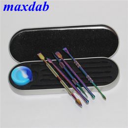 Hand tools rainbow dabber tool kit come with silicone jar 5 types different tool ss 106 121mm fit dry herb vaporizer