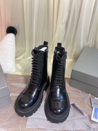 Hot Sale Top quality botas Zip leather boots with strap design Jagged non-slip platform Martin boots