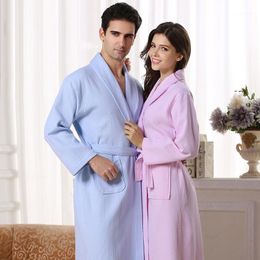 Women's Sleepwear Wholesale- 2021 Spring Summer Item Thin Cotton Waffle Bathrobe Lovers Long Design Robe1