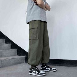 Japanese Fashion Casual Pants Men's Pants Tide Brand Ins High Street Loose Straight Overalls Mens Hip Hop Clothing Cargo Pants H1223