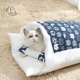 Removable Dog Cat Bed Cat Sleeping Bag Sofas Mat Winter Warm Cat House Small Pet Bed Puppy Kennel Nest Cushion Pet Products LJ201225