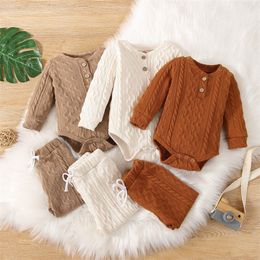 0-24 Months Newborn Baby Clothing Sets Knitted Warm Romper Tops Pants 2Pcs Suit Toddler Girl Boy Long Sleeve Fall Winter Homewear 20220221 H1
