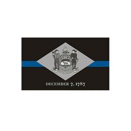 Delaware Thin Blue Line Flag 3x5 FT Police Banner 90x150cm Festival Gift 100D Polyester Indoor Outdoor Printed Flags and Banners
