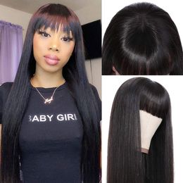 Brazilian Straight Human Hair Wigs with Bangs Brazilian Virgin Hair 150% Density Machine Made None Lace Front Wigs for Black Women Glueless