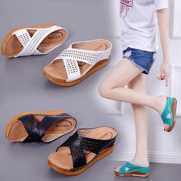 Women Wedges Slippers Sandals Summer Shoes Woman Platform Sandals Cut-out Style Soft Sole Slip-on Mothers Casual Slides SH022610 X1020