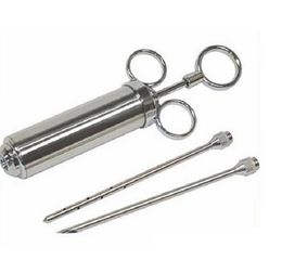 Stainless Steel Seasoning Meat Injector 2 Oz Heavy Duty Injector Marinade Injector Syringe With 2 Needles For BBQ Syringe