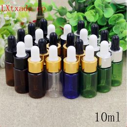 Free Shipping 10ml Empty Plastic Dropper Bottles Gold Silver lid New Style Parfume Essential Oil liquid Packaging Containers