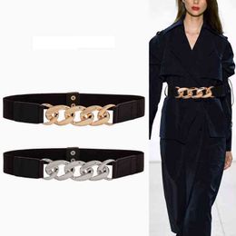 Elastic Gold Chain Belt Female Waist Dress Belts For Women Stretch Cummerbunds Silver Metal Waistband Corset Ketting Riem G220301