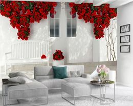 3d Photo Wallpaper Custom Beautiful Red Flowers On the Wall 3d Wallpaper Digital Printing HD Decorative Beautiful Wallpaper