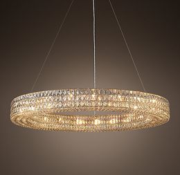 led e14 Retro American Iron Crystal Clear Round Lustre Chandelier Lighting Suspension Luminaire Lampen For Dinning Room
