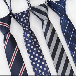 Groom Ties 45*5cm/6cm Fashionable Men Striped Soild Colour Leisure Skinny Ties Easy Lazy Zipper Tie Party Necktie