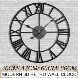 3D Large Retro Wall Clock Oversized Wall Watch Pared Horloge Clok Luxury Art Big Gear Metal Vintage living room 201118