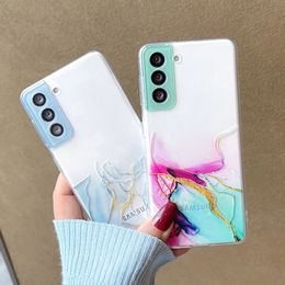 TPU Shockproof Soft Shell Cases For Samsung Models S21 Plus, S21, Fe, A52, A72, A32, A12, A82, A22, Watercolor, Marble Pattern