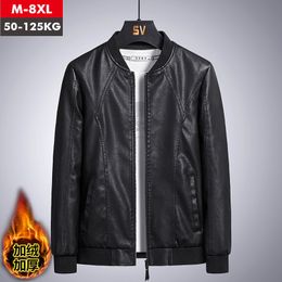 Leather Jacket Men Winter Fleece Fashion Business Casual Motorcycle Jacket Autumn Winter Windproof Black Coats Male 6XL 7XL 8XL 220211