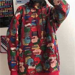 Harajuku Women Hoodies Pullovers Oversized Print Sweatshirt Korean style Hood Hooded Women's tops Loose Coat Streetwear clothes 201216