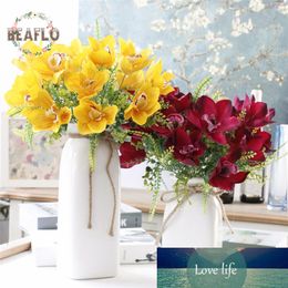 1Bouquet 5 Heads Artificial Flower Fake Orchid with Grass Silk Flowers Party Home Decorative 4 Colours for Choice