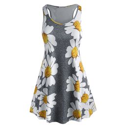 Women's Plus Size Floral Print Sleeveless O-Collar Mini Tank Dress New Arrival Sundress Vestidos For Female