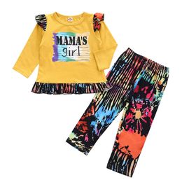 Baby Clothing Sets Fly Sleeve Mama'S Girls Letter Print Top + Tie Dye Trouser 2Pcs/Set Fall Kids Outfits Boutique Children Clothes M2917